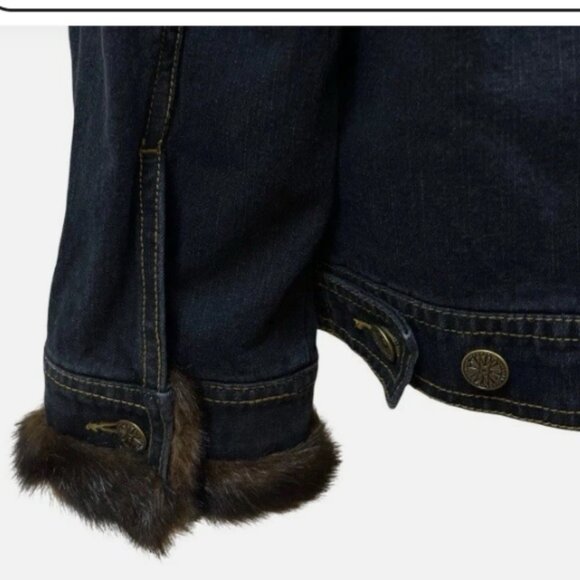 Dennis Basso Dark Blue Denim Jean Jacket w/ Removable Faux Fur Vest NWOT Sz L - Picture 15 of 15